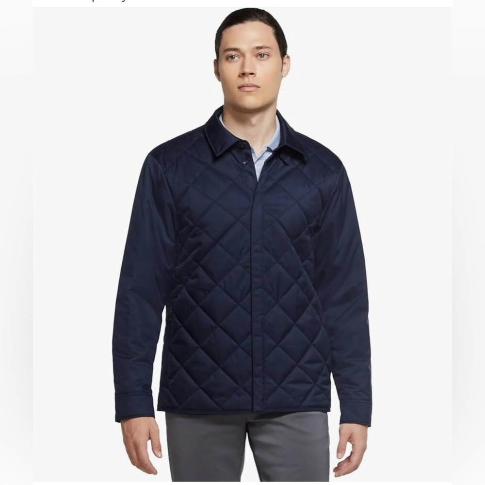 Nike Men's Dark Blue Quilted Jacket Repel Synthetic-Fill Men's Golf Jacket L